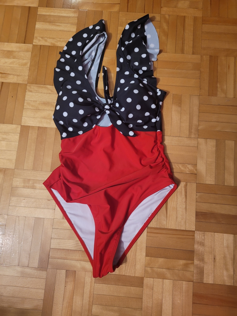Black & Red Polka Dot Tie-Front One-Piece Swimsuit